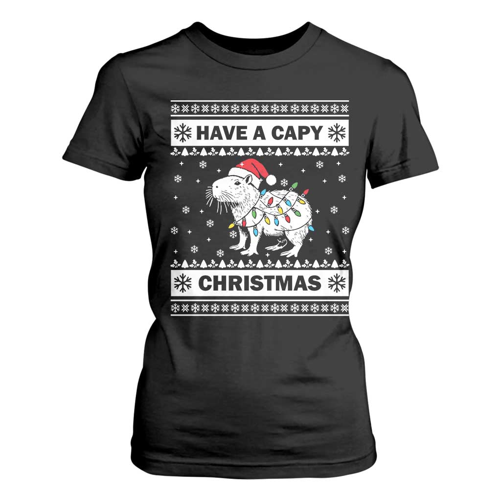 Funny Capybara Christmas T Shirt For Women Have A Capy Christmas Light TS09 Black Print Your Wear