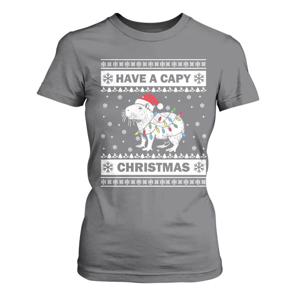 Funny Capybara Christmas T Shirt For Women Have A Capy Christmas Light TS09 Charcoal Print Your Wear