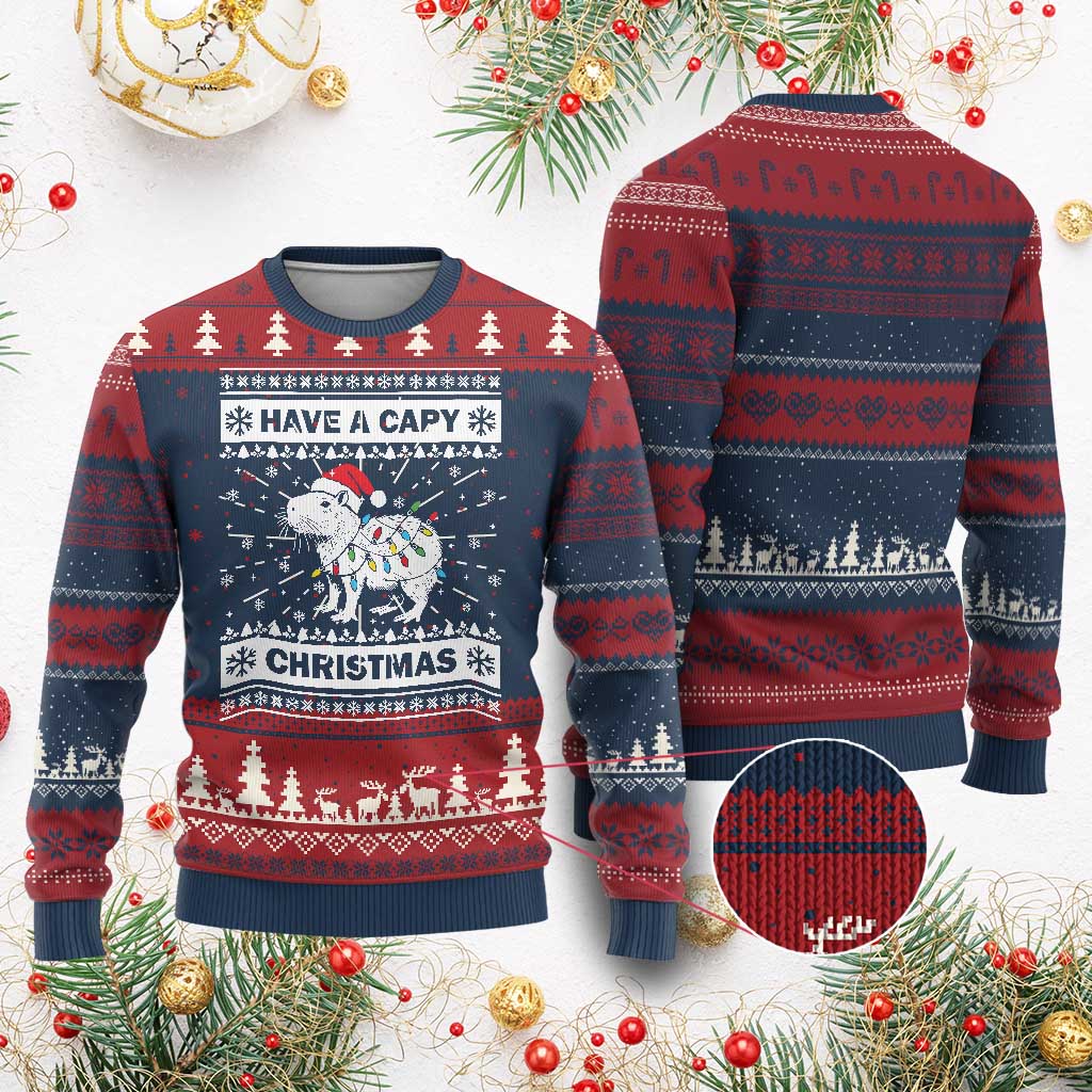 Funny Capybara Xmas Ugly Christmas Sweater Have A Capy Christmas Light TS09 Burgundy Print Your Wear