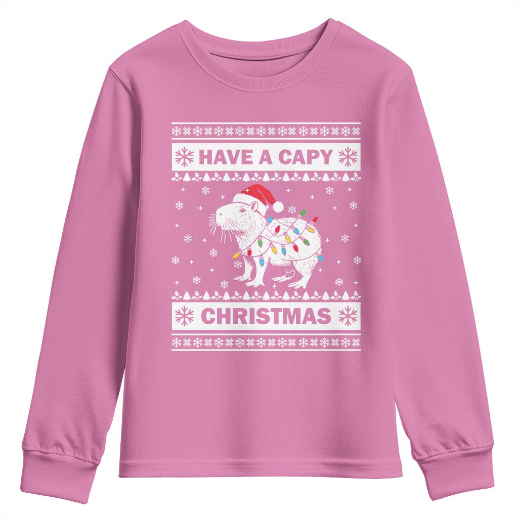 Funny Capybara Christmas Youth Sweatshirt Have A Capy Christmas Light TS09 Azalea Print Your Wear