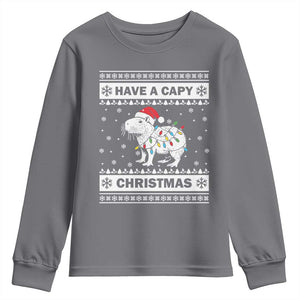 Funny Capybara Christmas Youth Sweatshirt Have A Capy Christmas Light TS09 Charcoal Print Your Wear