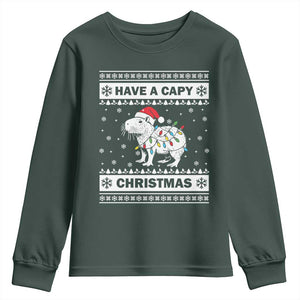 Funny Capybara Christmas Youth Sweatshirt Have A Capy Christmas Light TS09 Dark Forest Green Print Your Wear