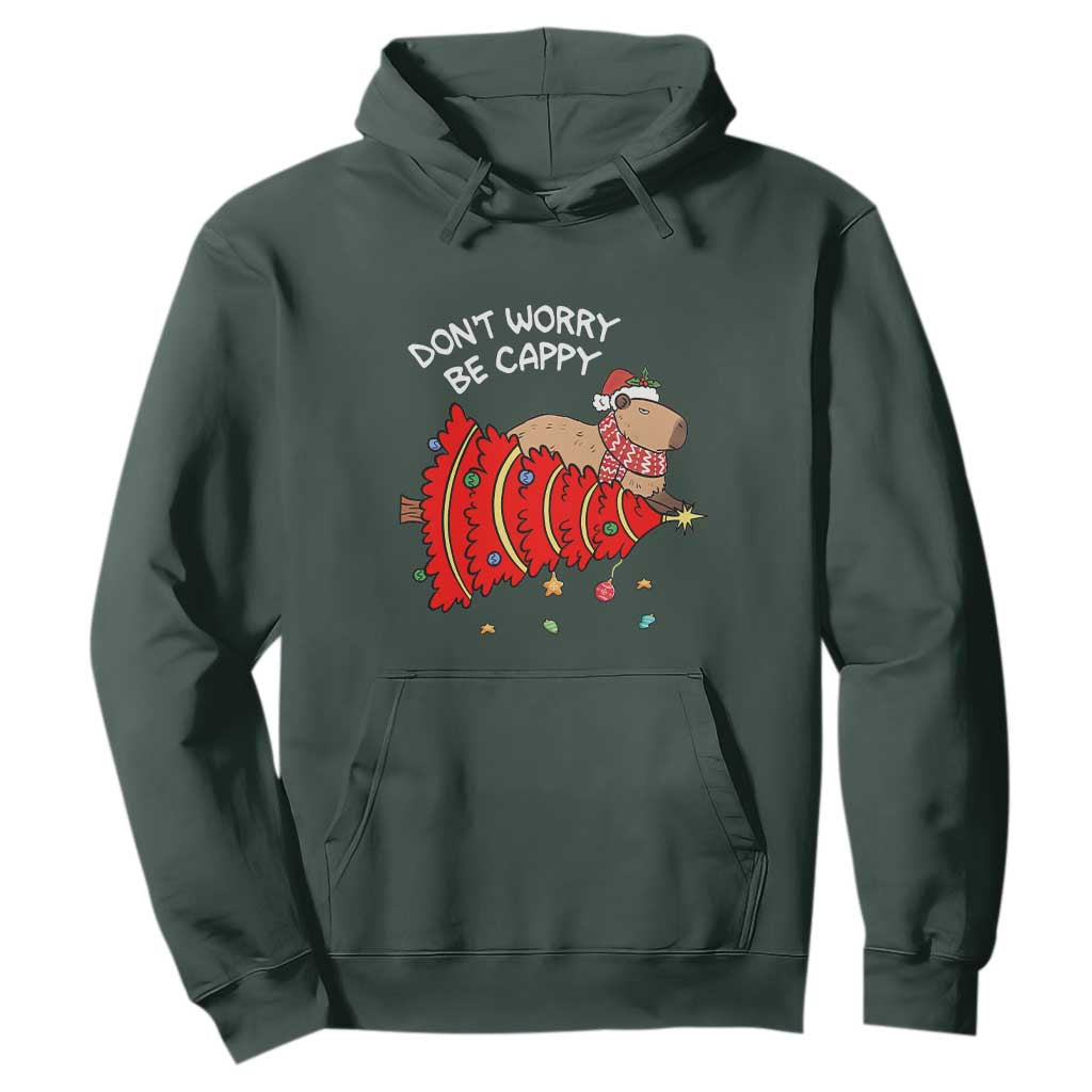 Funny Capybara Christmas Hoodie Don't Worry Be Capy TS09 Dark Forest Green Print Your Wear