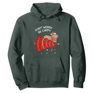 Funny Capybara Christmas Hoodie Don't Worry Be Capy TS09 Dark Forest Green Print Your Wear