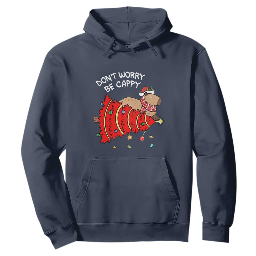 Funny Capybara Christmas Hoodie Don't Worry Be Capy TS09 Navy Print Your Wear