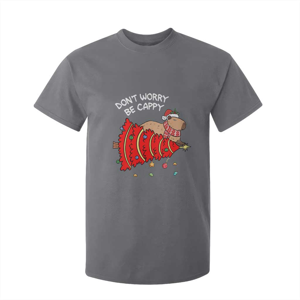 Funny Capybara Christmas T Shirt For Kid Don't Worry Be Capy TS09 Charcoal Print Your Wear
