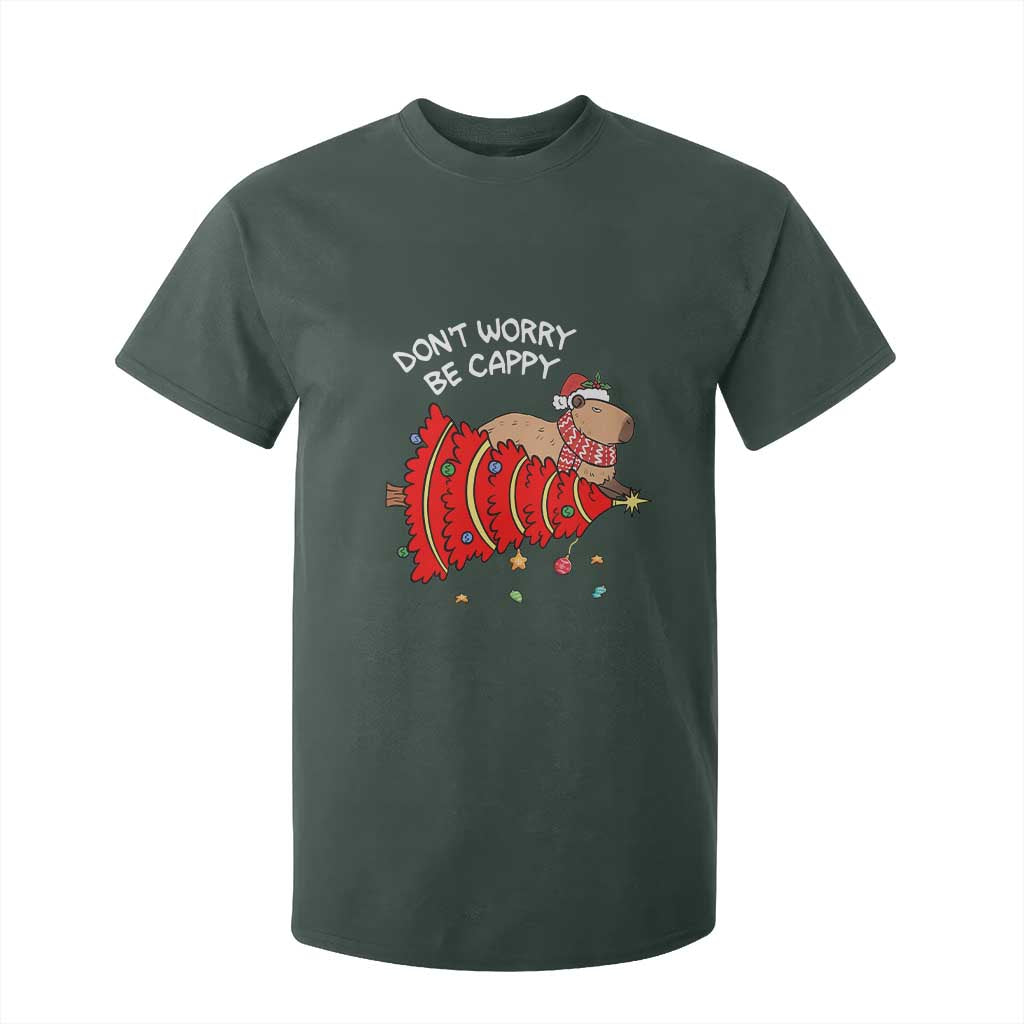 Funny Capybara Christmas T Shirt For Kid Don't Worry Be Capy TS09 Dark Forest Green Print Your Wear
