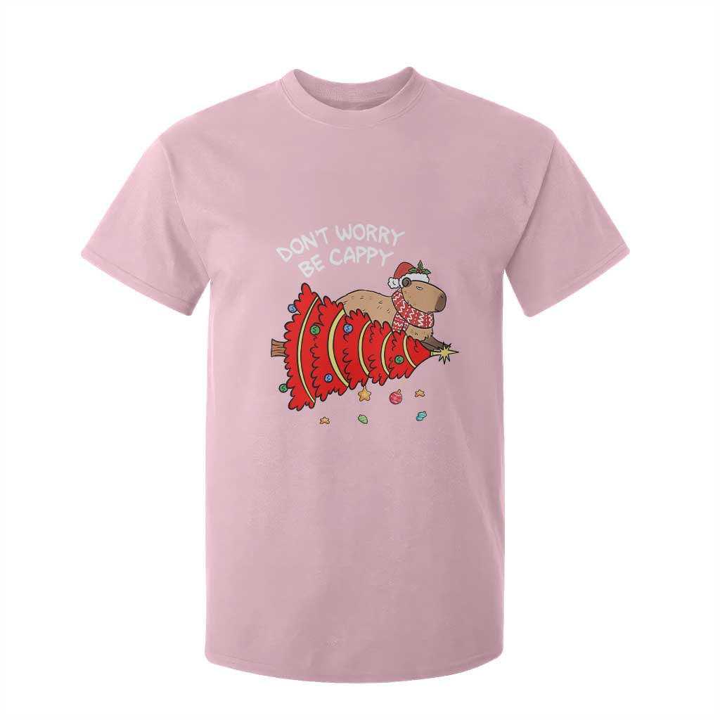 Funny Capybara Christmas T Shirt For Kid Don't Worry Be Capy TS09 Light Pink Print Your Wear