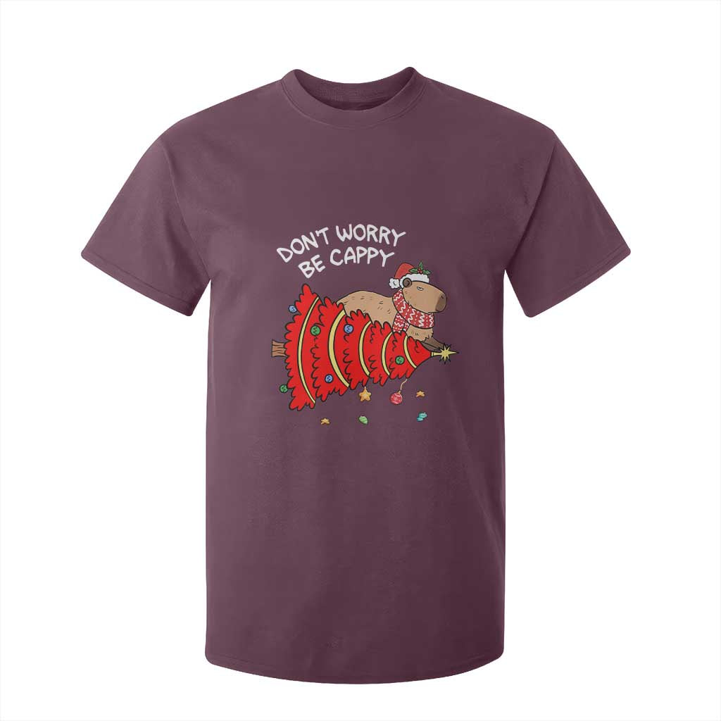 Funny Capybara Christmas T Shirt For Kid Don't Worry Be Capy TS09 Maroon Print Your Wear