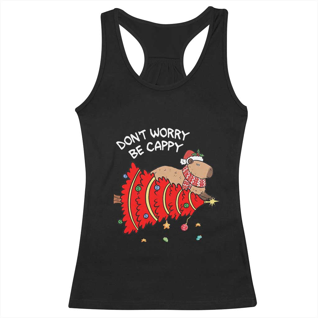 Funny Capybara Christmas Racerback Tank Top Don't Worry Be Capy TS09 Black Print Your Wear