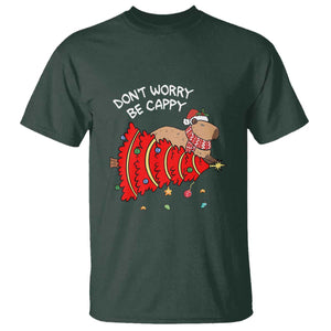 Funny Capybara Christmas T Shirt Don't Worry Be Capy TS09 Dark Forest Green Print Your Wear