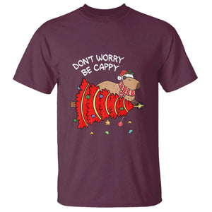 Funny Capybara Christmas T Shirt Don't Worry Be Capy TS09 Maroon Print Your Wear