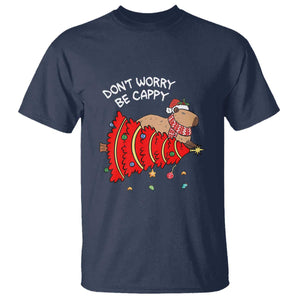 Funny Capybara Christmas T Shirt Don't Worry Be Capy TS09 Navy Print Your Wear