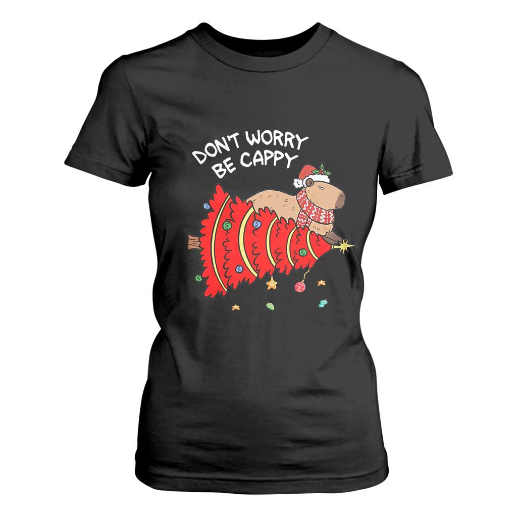 Funny Capybara Christmas T Shirt For Women Don't Worry Be Capy TS09 Black Print Your Wear