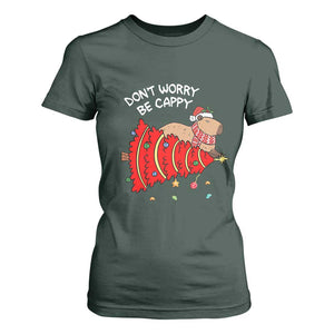 Funny Capybara Christmas T Shirt For Women Don't Worry Be Capy TS09 Dark Forest Green Print Your Wear