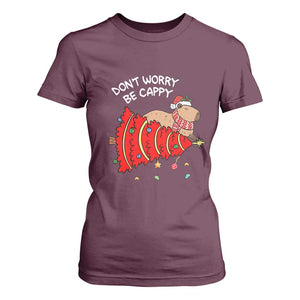 Funny Capybara Christmas T Shirt For Women Don't Worry Be Capy TS09 Maroon Print Your Wear