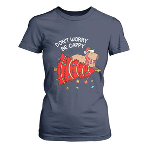 Funny Capybara Christmas T Shirt For Women Don't Worry Be Capy TS09 Navy Print Your Wear