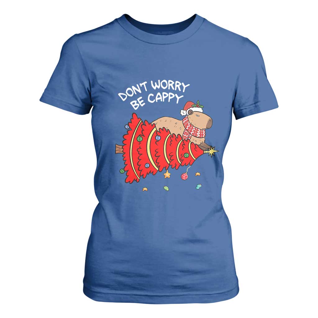Funny Capybara Christmas T Shirt For Women Don't Worry Be Capy TS09 Royal Blue Print Your Wear