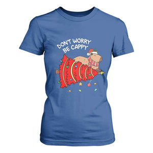 Funny Capybara Christmas T Shirt For Women Don't Worry Be Capy TS09 Royal Blue Print Your Wear