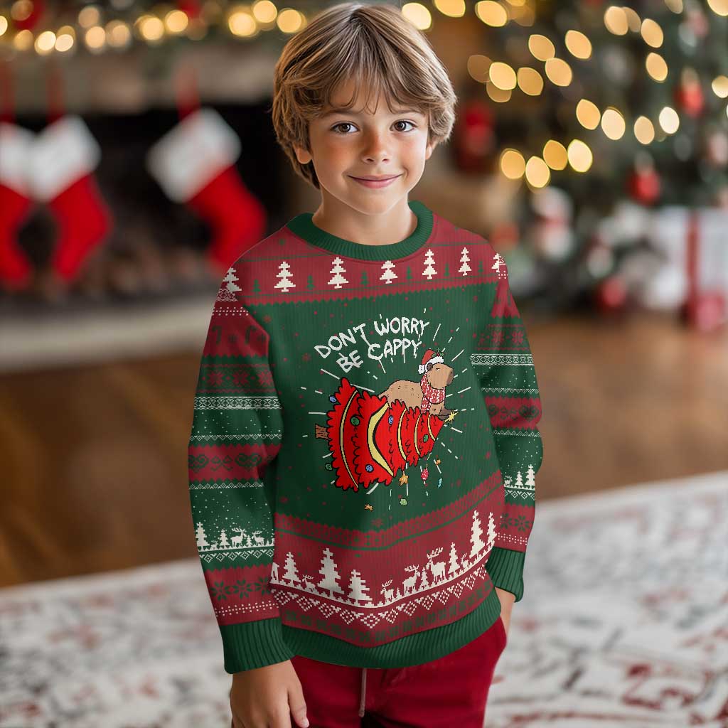 Funny Capybara Xmas Ugly Christmas Sweater Don't Worry Be Capy TS09 Christmas Print Your Wear