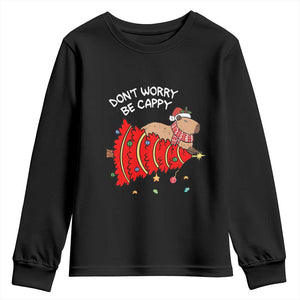 Funny Capybara Christmas Youth Sweatshirt Don't Worry Be Capy TS09 Black Print Your Wear