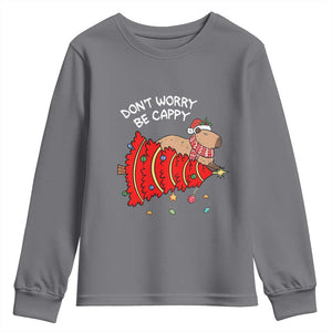 Funny Capybara Christmas Youth Sweatshirt Don't Worry Be Capy TS09 Charcoal Print Your Wear