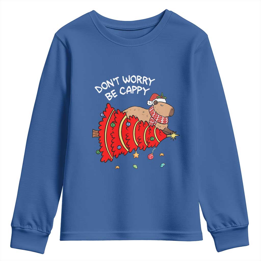 Funny Capybara Christmas Youth Sweatshirt Don't Worry Be Capy TS09 Royal Blue Print Your Wear
