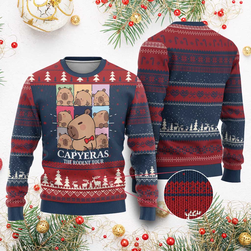 Funny Capybara Xmas Ugly Christmas Sweater Capyeras The Rodent Tour TS09 Burgundy Print Your Wear