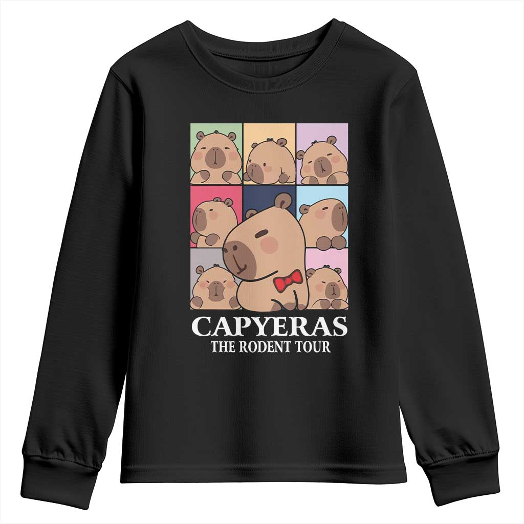 Funny Capybara Christmas Youth Sweatshirt Capyeras The Rodent Tour TS09 Black Print Your Wear
