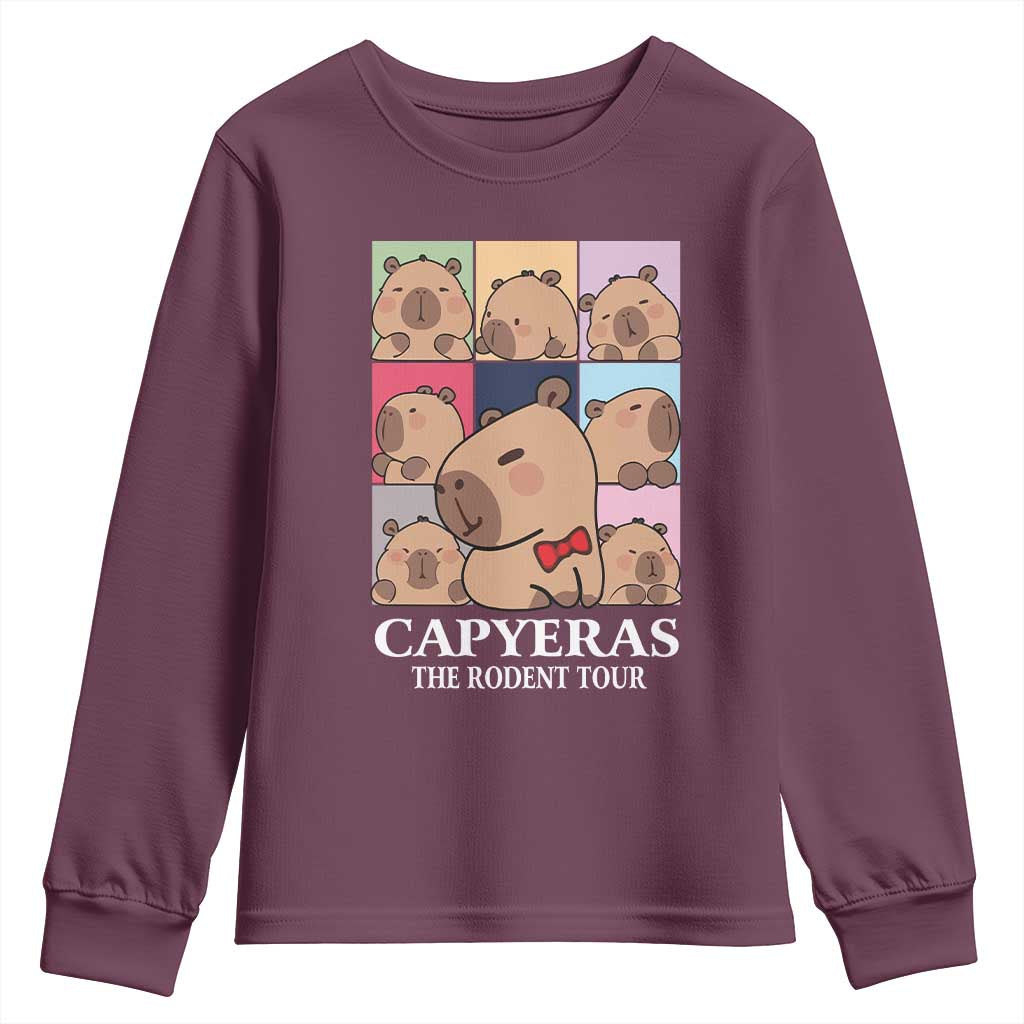 Funny Capybara Christmas Youth Sweatshirt Capyeras The Rodent Tour TS09 Maroon Print Your Wear