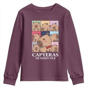 Funny Capybara Christmas Youth Sweatshirt Capyeras The Rodent Tour TS09 Maroon Print Your Wear