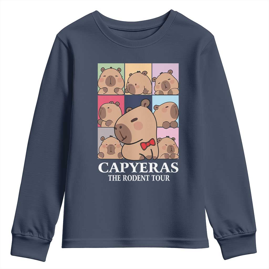 Funny Capybara Christmas Youth Sweatshirt Capyeras The Rodent Tour TS09 Navy Print Your Wear