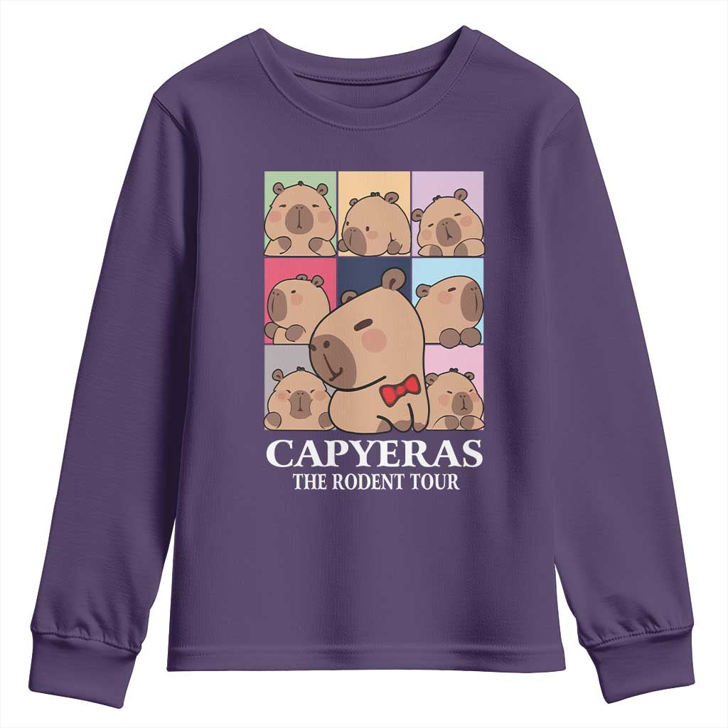 Funny Capybara Christmas Youth Sweatshirt Capyeras The Rodent Tour TS09 Purple Print Your Wear