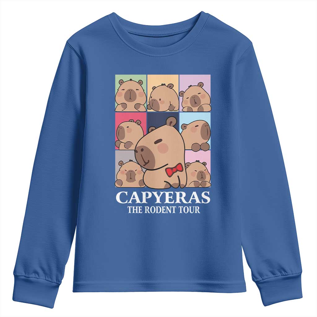 Funny Capybara Christmas Youth Sweatshirt Capyeras The Rodent Tour TS09 Royal Blue Print Your Wear