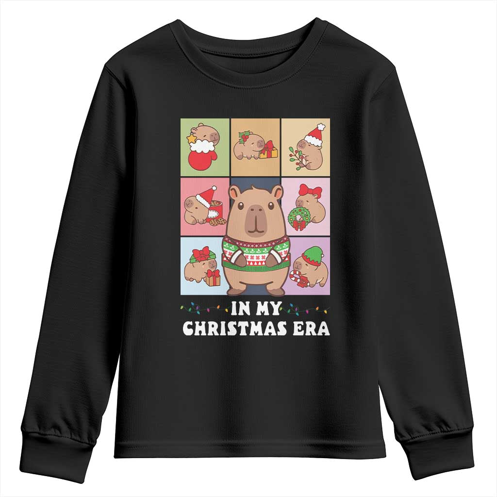Funny Capybara Christmas Youth Sweatshirt In My Christmas Era TS09 Black Print Your Wear