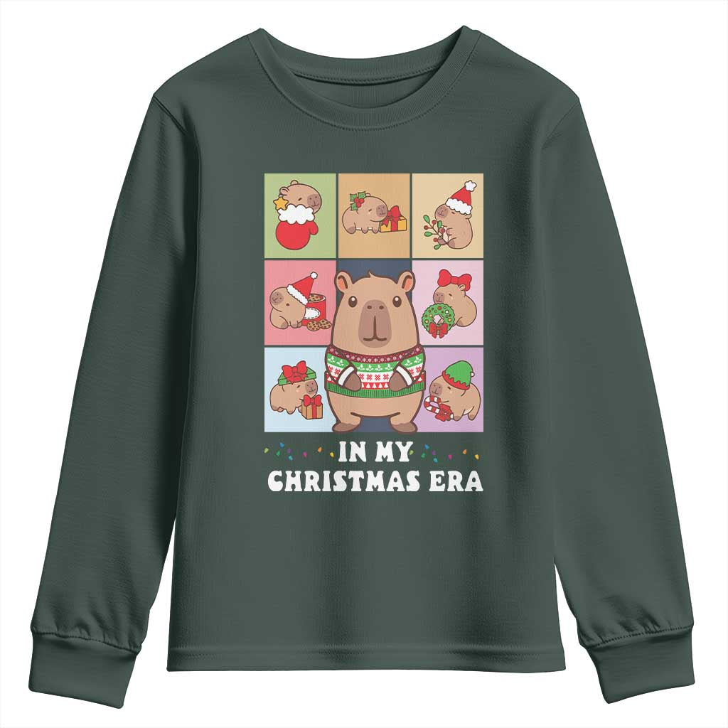 Funny Capybara Christmas Youth Sweatshirt In My Christmas Era TS09 Dark Forest Green Print Your Wear