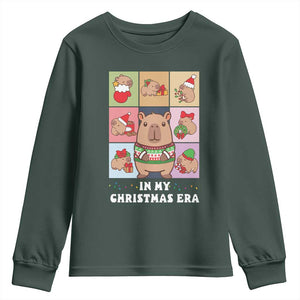Funny Capybara Christmas Youth Sweatshirt In My Christmas Era TS09 Dark Forest Green Print Your Wear
