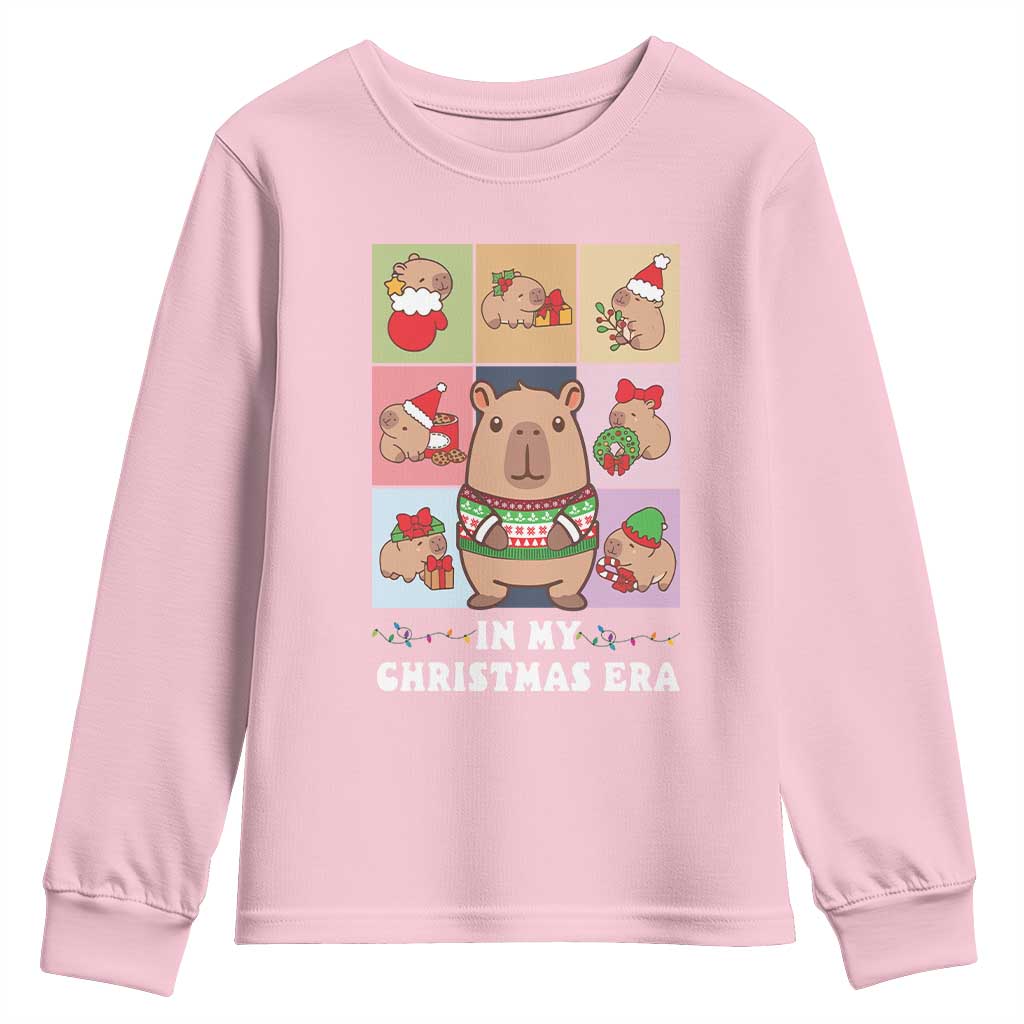 Funny Capybara Christmas Youth Sweatshirt In My Christmas Era TS09 Light Pink Print Your Wear