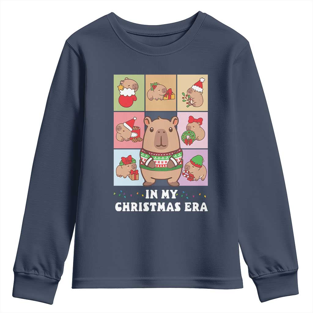 Funny Capybara Christmas Youth Sweatshirt In My Christmas Era TS09 Navy Print Your Wear