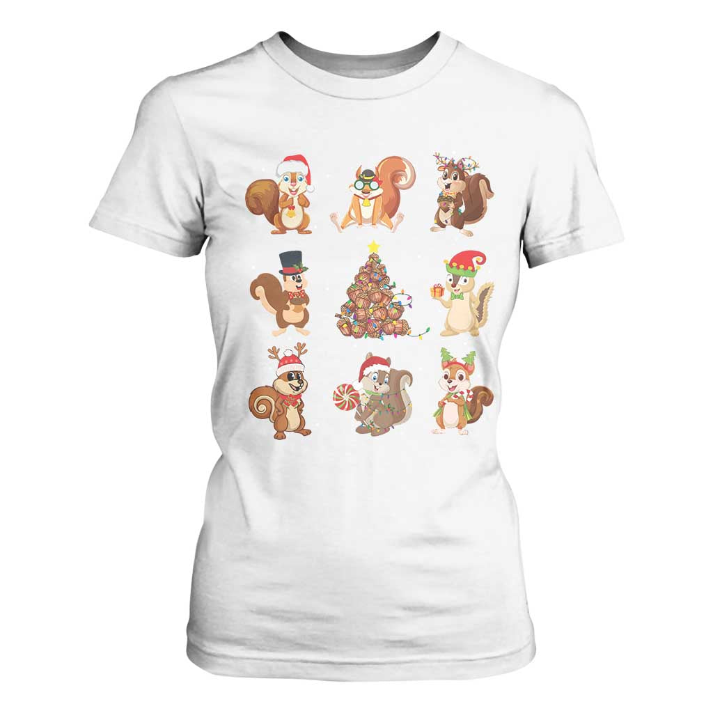 Funny Squirrel Christmas Santa Reindeer T Shirt For Women TS09 White Print Your Wear
