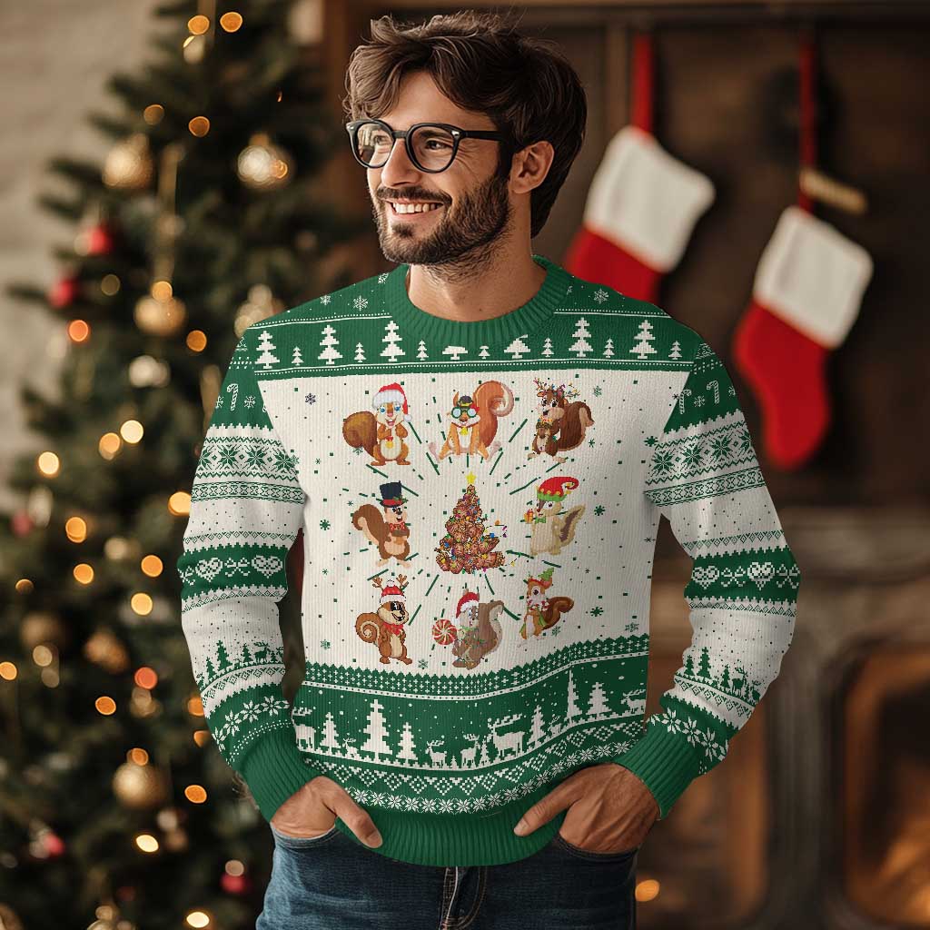 Funny Squirrel Xmas Santa Reindeer Ugly Christmas Sweater TS09 Green Print Your Wear