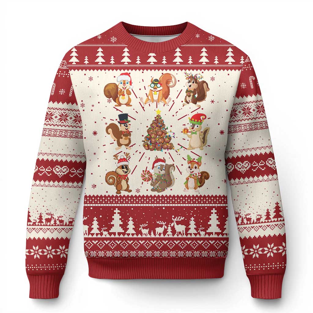 Funny Squirrel Xmas Santa Reindeer Ugly Christmas Sweater TS09 Red Print Your Wear