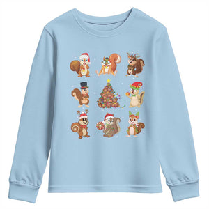 Funny Squirrel Christmas Santa Reindeer Youth Sweatshirt TS09 Light Blue Print Your Wear
