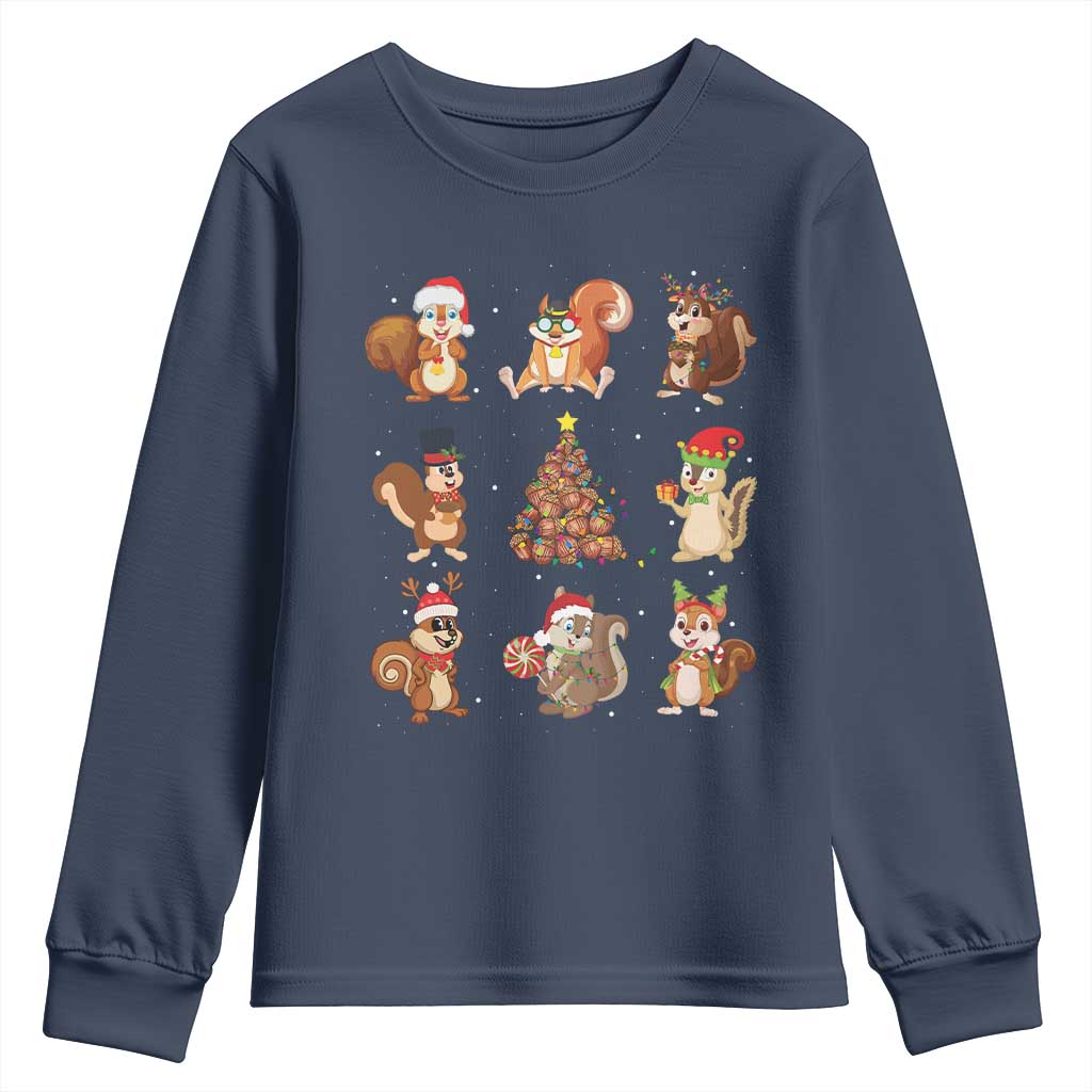 Funny Squirrel Christmas Santa Reindeer Youth Sweatshirt TS09 Navy Print Your Wear