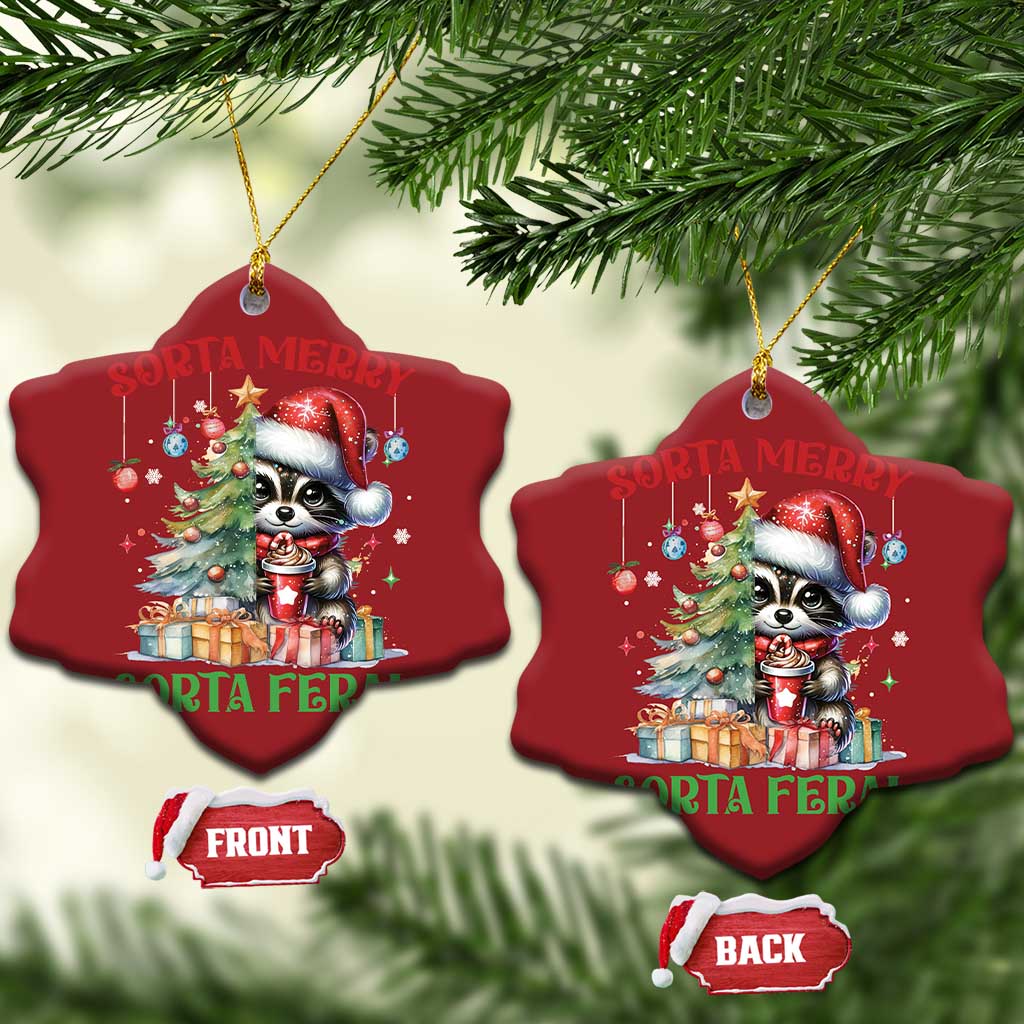 Funny Xmas Raccoon Christmas Ornament Sorta Merry Sorta Feral Merry Trashmas TS09 Snow Flake Red Print Your Wear