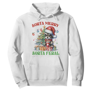 Funny Christmas Raccoon Hoodie Sorta Merry Sorta Feral Merry Trashmas TS09 White Print Your Wear