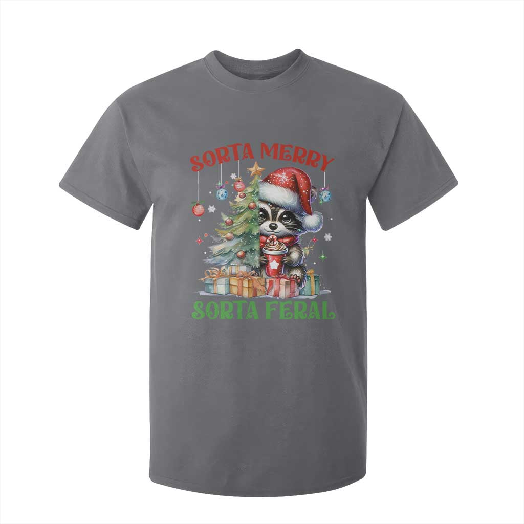Funny Christmas Raccoon T Shirt For Kid Sorta Merry Sorta Feral Merry Trashmas TS09 Charcoal Print Your Wear
