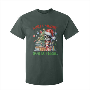 Funny Christmas Raccoon T Shirt For Kid Sorta Merry Sorta Feral Merry Trashmas TS09 Dark Forest Green Print Your Wear