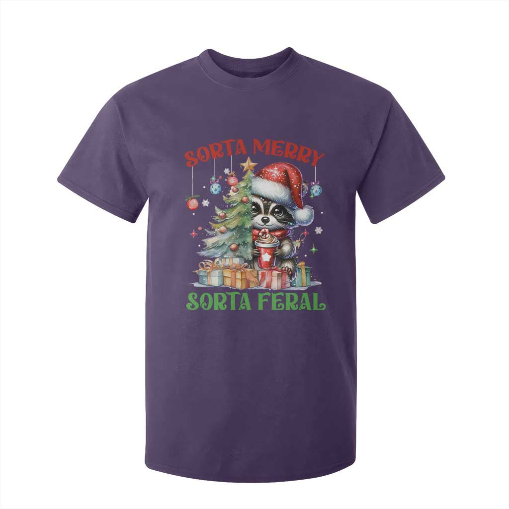 Funny Christmas Raccoon T Shirt For Kid Sorta Merry Sorta Feral Merry Trashmas TS09 Purple Print Your Wear