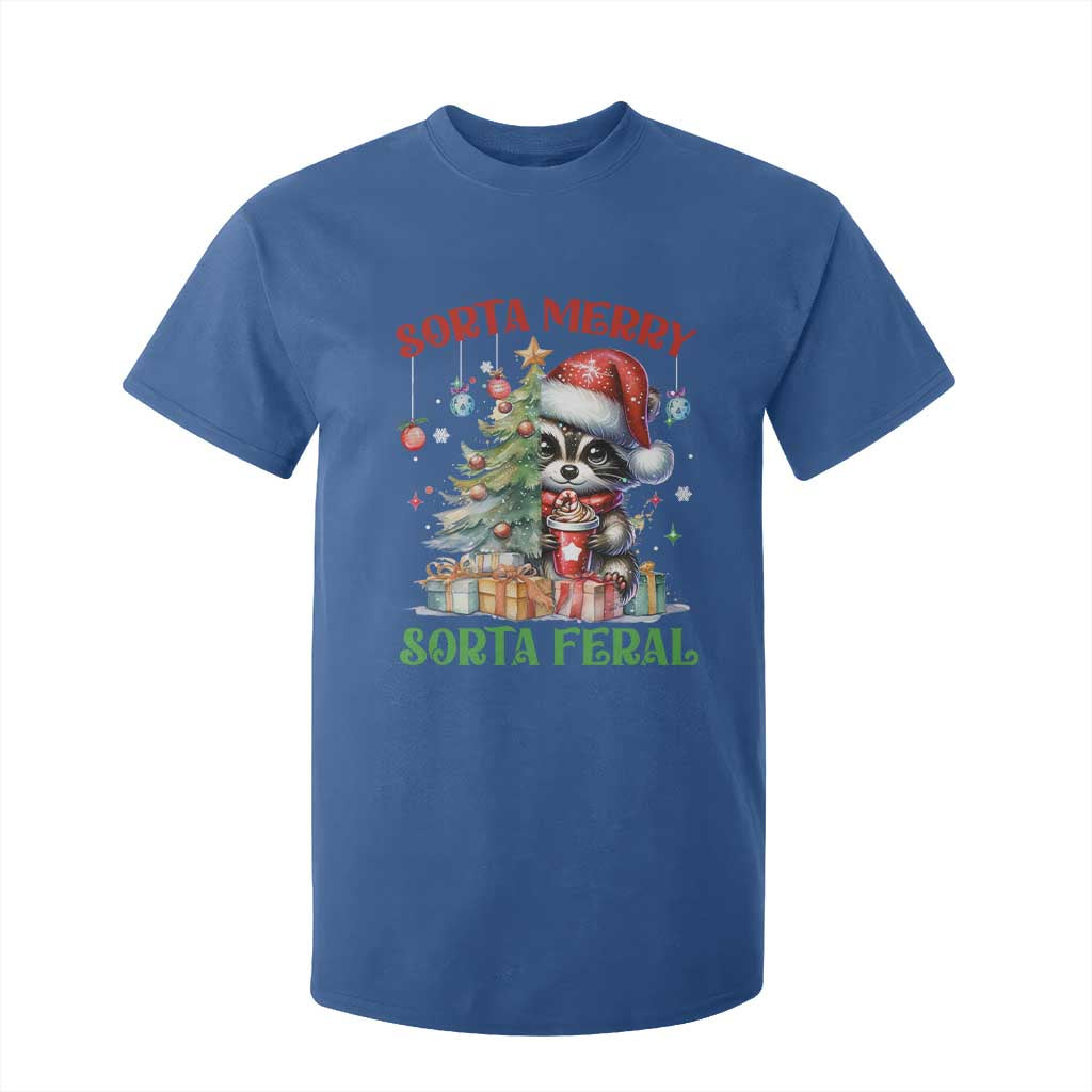 Funny Christmas Raccoon T Shirt For Kid Sorta Merry Sorta Feral Merry Trashmas TS09 Royal Blue Print Your Wear